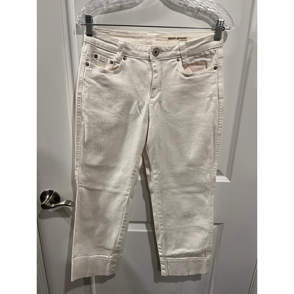DKNY Jeans Womens Cropped Embroidered Pocket Denim‎ Off White Size 6